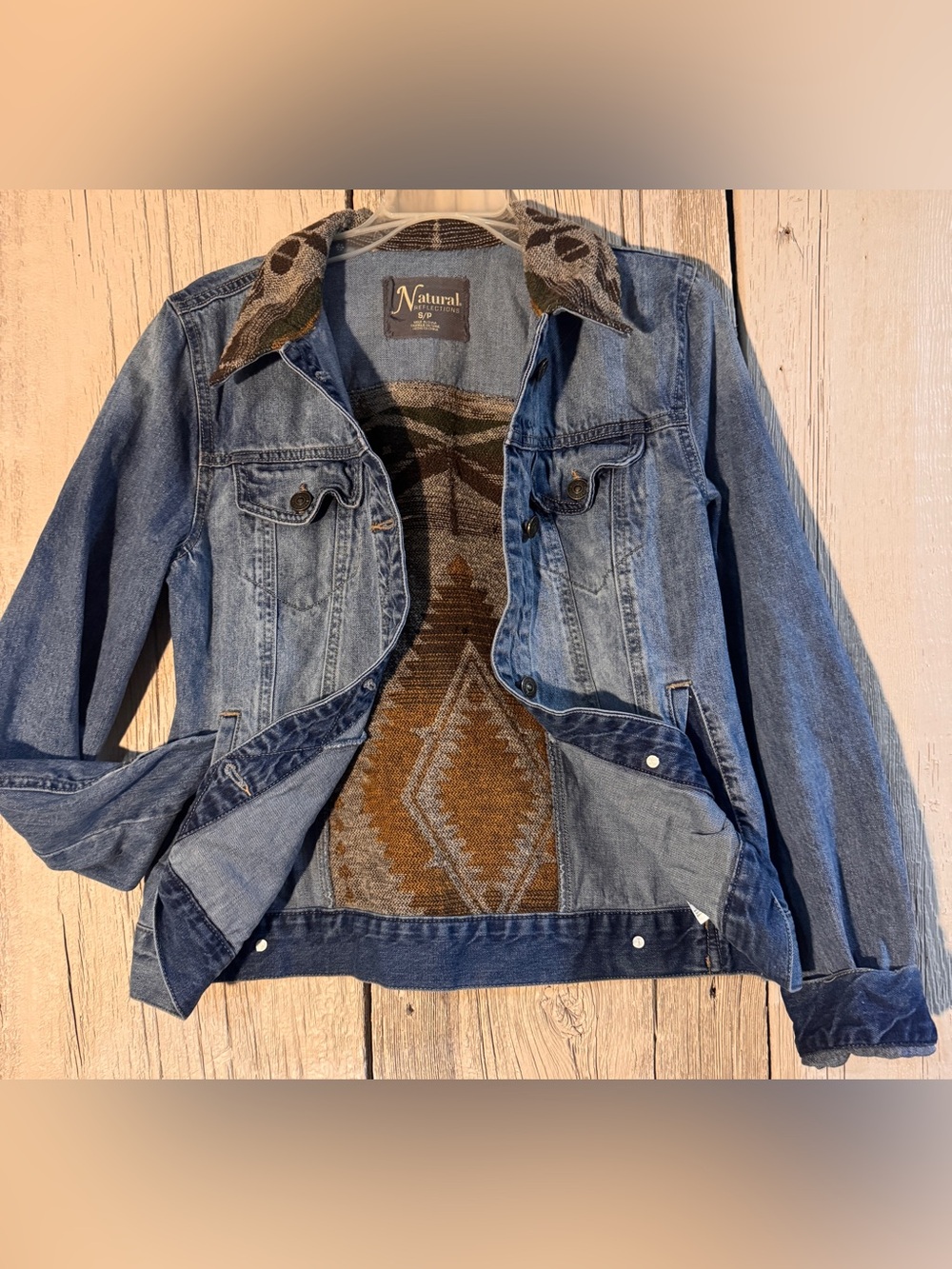 Natural Reflections Sz S blue denim western jacket Aztec print Country Concert